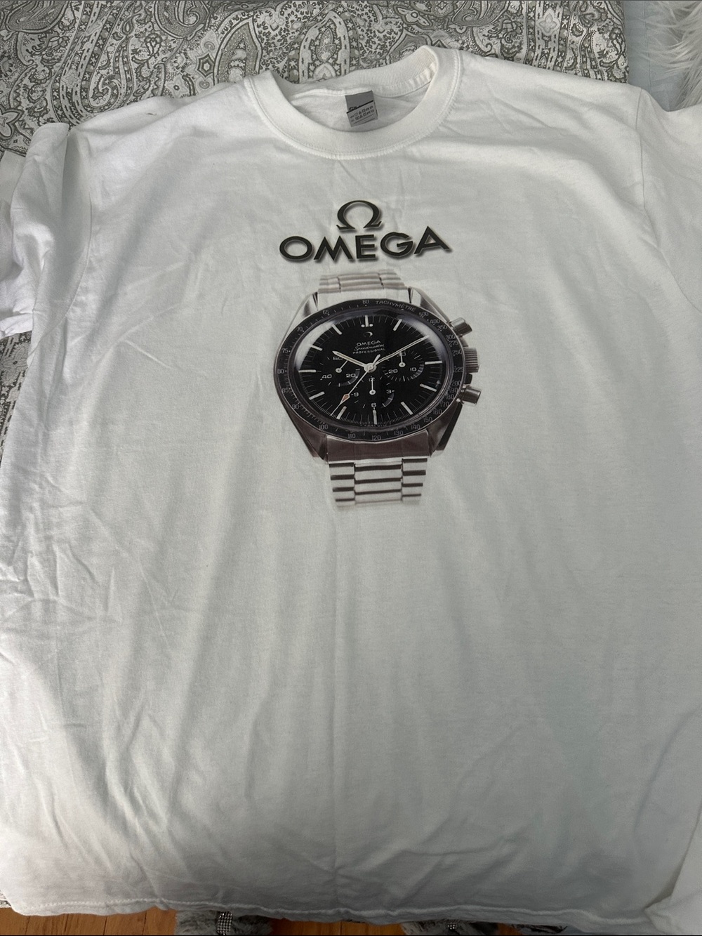 Omega watch co White Short-Sleeve Tee with Black Watch Graphic